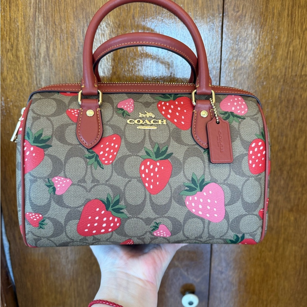 Coach Brown and Red Strawberry Crossbody Bag